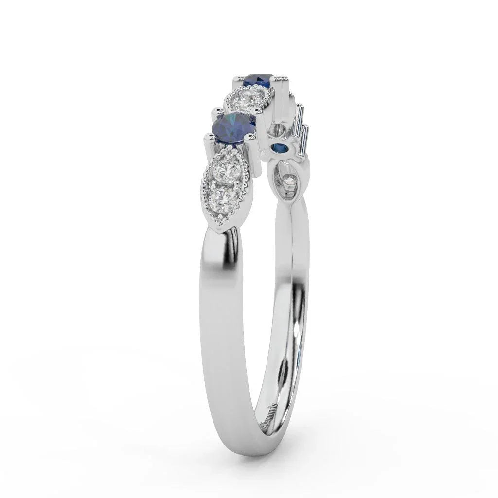 Natural Sapphire & Diamond Wedding Band
