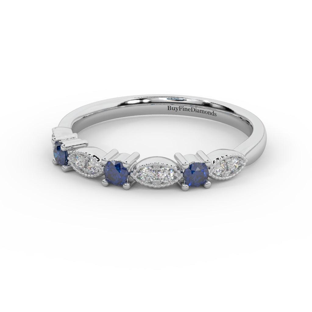 Natural Sapphire & Diamond Wedding Band