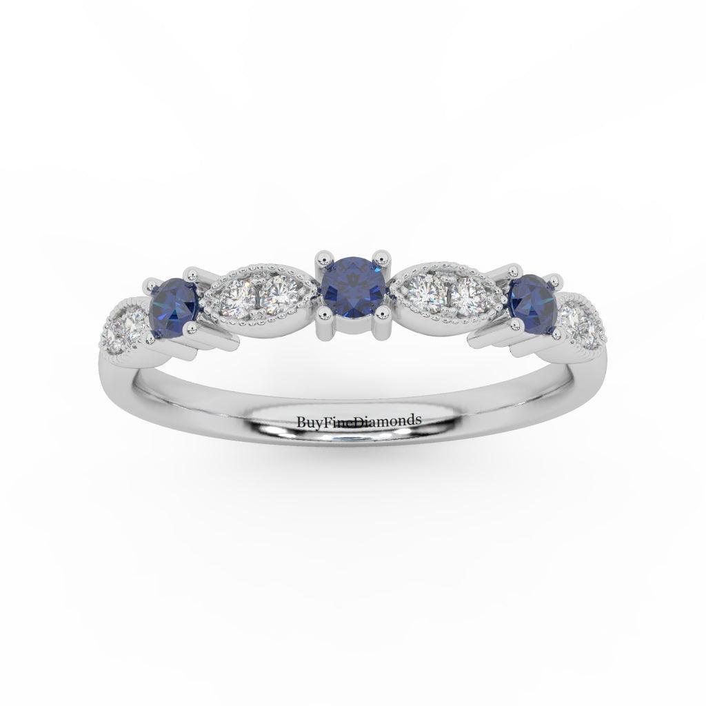 Natural Sapphire & Diamond Wedding Band