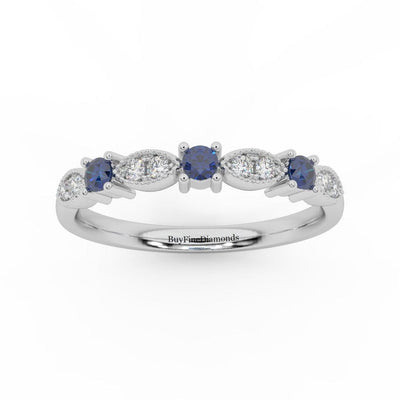 Natural Sapphire & Diamond Wedding Band