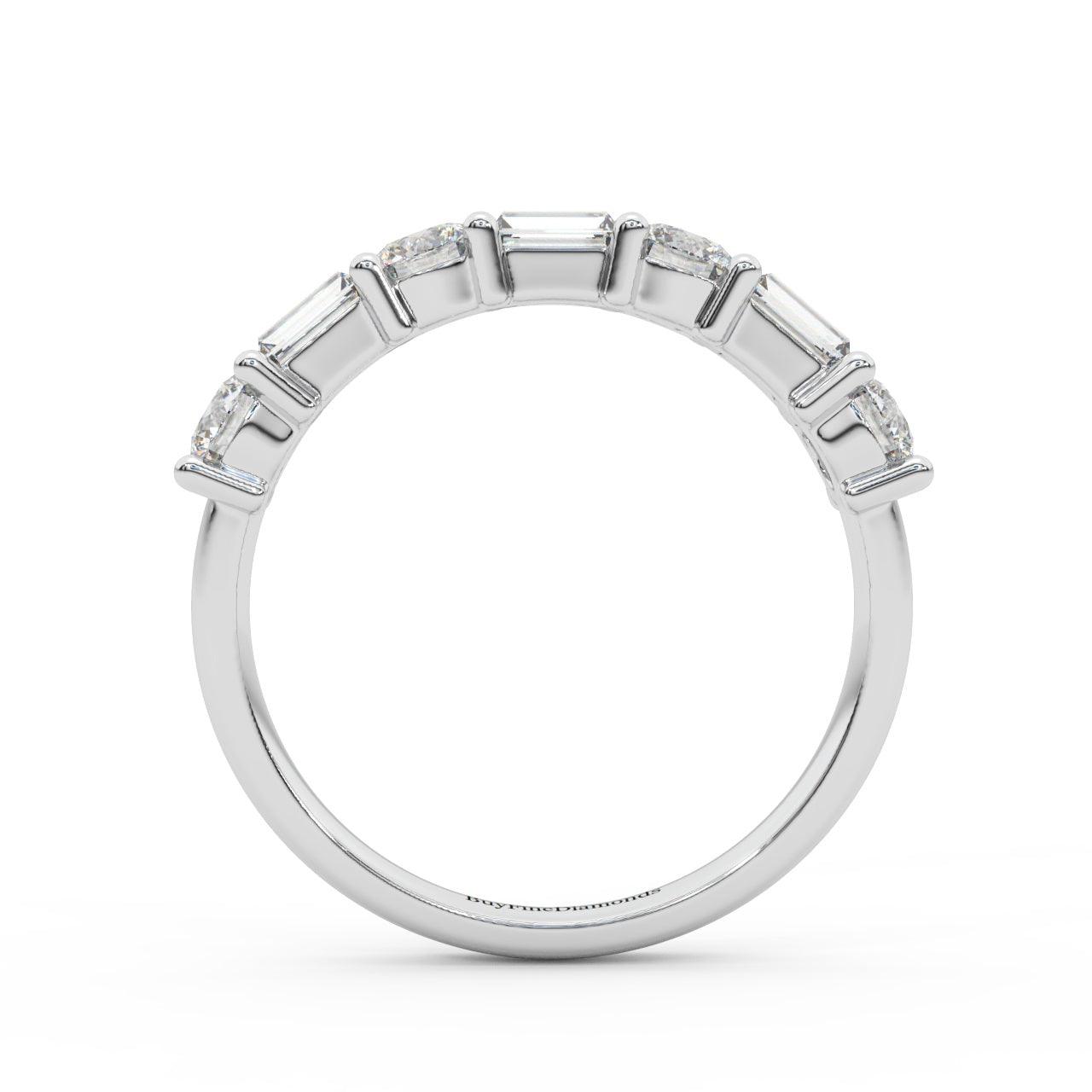 Classic Natural Round & Baguette Diamond Half Eternity Wedding Ring - 1.20 Carat