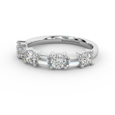 Classic Natural Round & Baguette Diamond Half Eternity Wedding Ring - 1.20 Carat