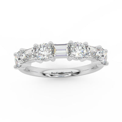 Classic Natural Round & Baguette Diamond Half Eternity Wedding Ring - 1.20 Carat