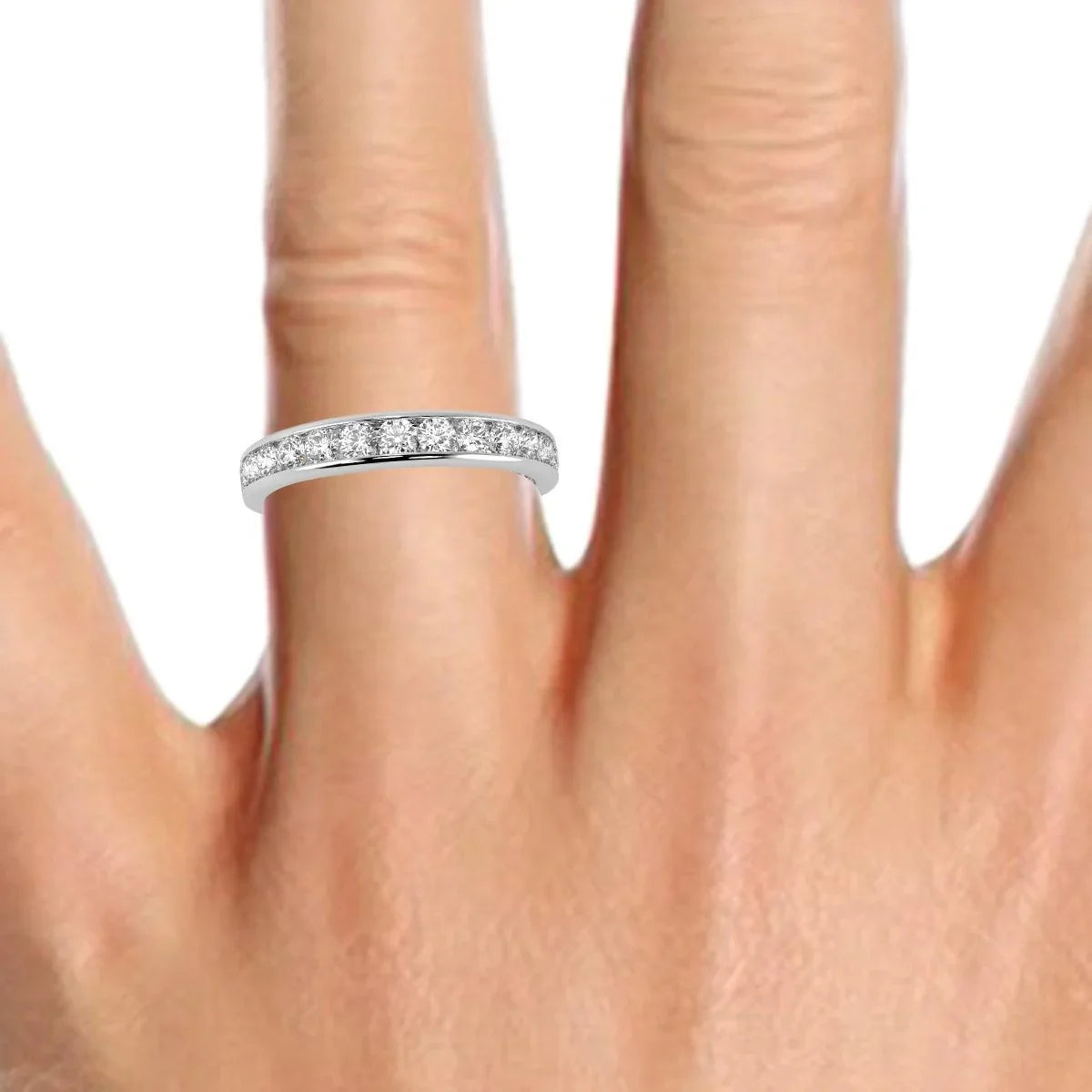 Exceptional White !  Platinum D/VS 1.50Ct Round Diamond Full Eternity Ring for Women's