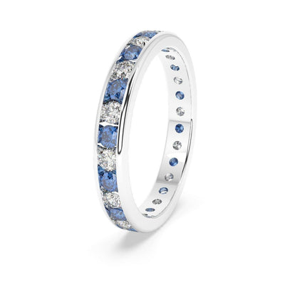 1.50 Ct Sapphire and Diamond Full Eternity Ring in Hallmarked Gold