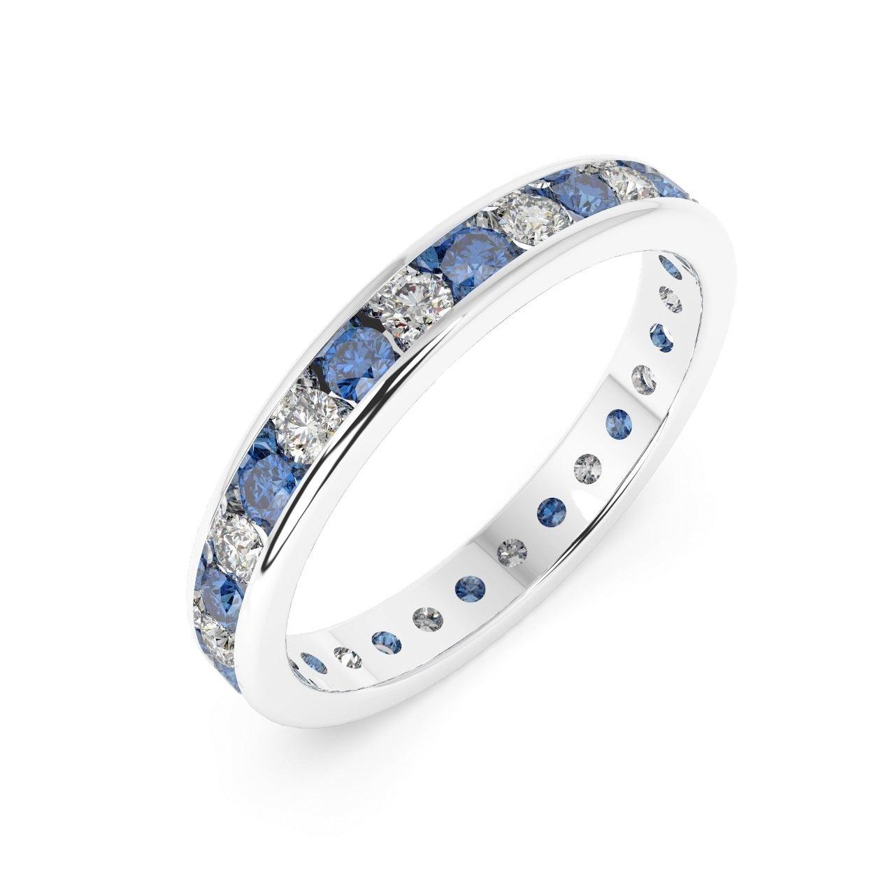 1.50 Ct Sapphire and Diamond Full Eternity Ring in Hallmarked Gold