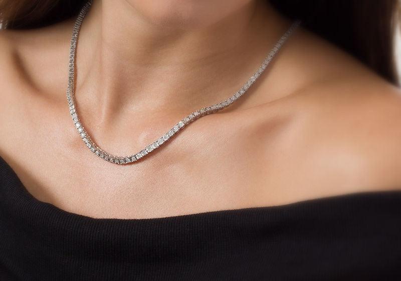 Last Pieces ! 3.00Ct Round Diamond Straight Line Tennis Necklace in Hallmarked Heavy White Gold 20 Grams