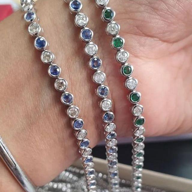 Sapphire, Ruby, Emerald , Aquamarine & Diamond Tennis Bracelet Crafted In White Gold 6.00ct - Amada Diamonds