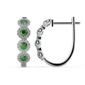 100% Natural Emerald & Diamond Halo Hoop Earrings in White Gold