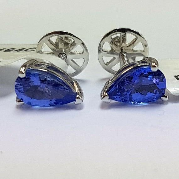 Natural Pear Tanzanite 1.80 Carat  Stud Earring in White Gold