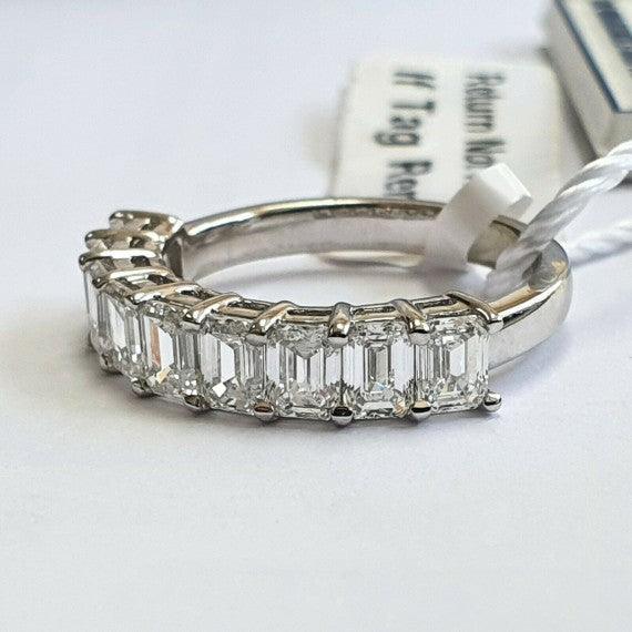 2.00 Ct Emerald Diamond Prong setting Half Eternity anniversary Ring, 950 Platinum