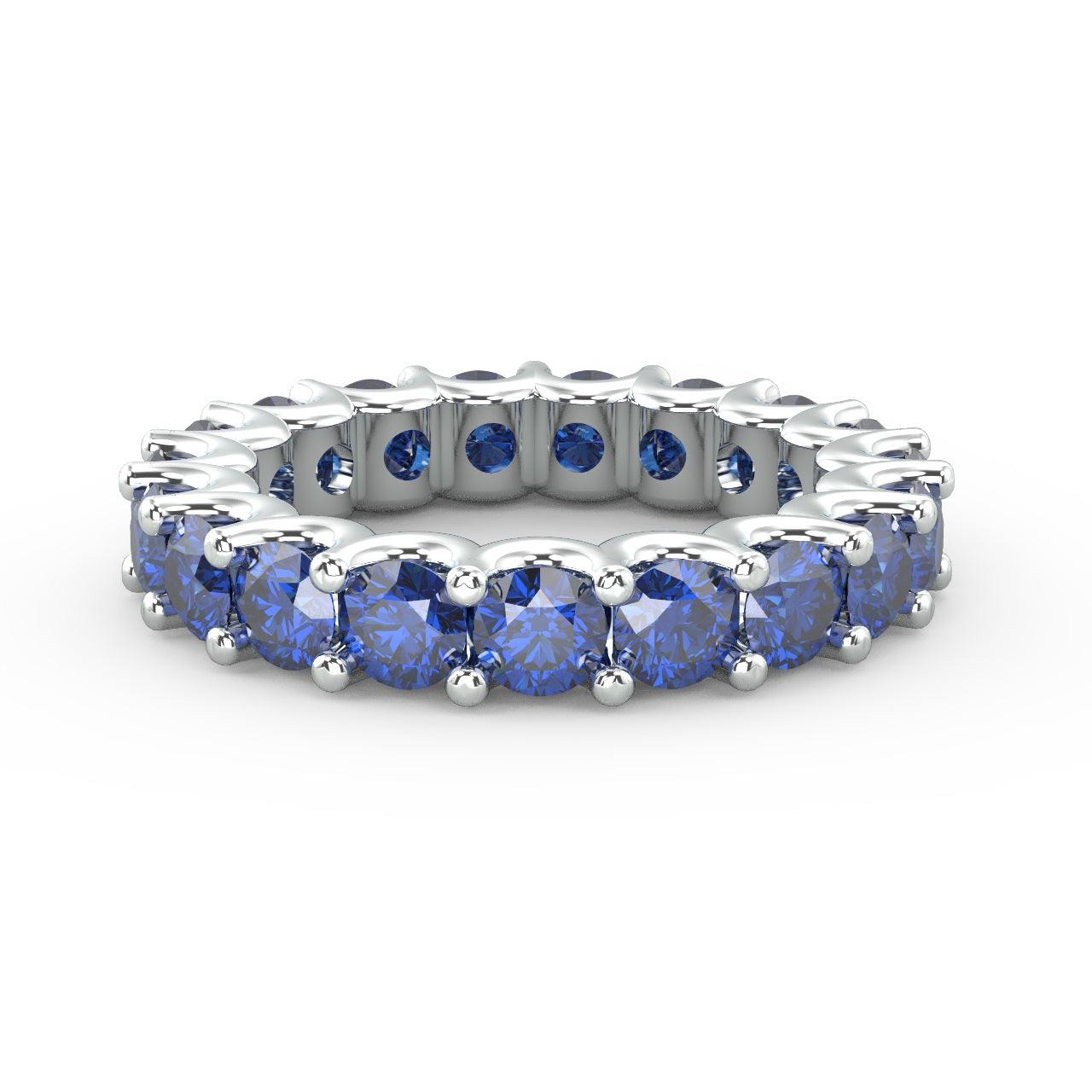 Natural Sapphire U Prong Full Eternity Ring in Hallmarked White Gold 3.00 Carat