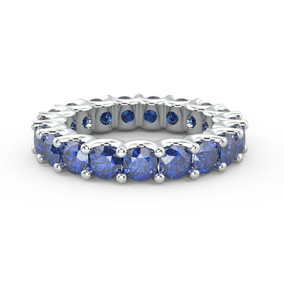 Natural Sapphire U Prong Full Eternity Ring in Hallmarked White Gold 3.00 Carat