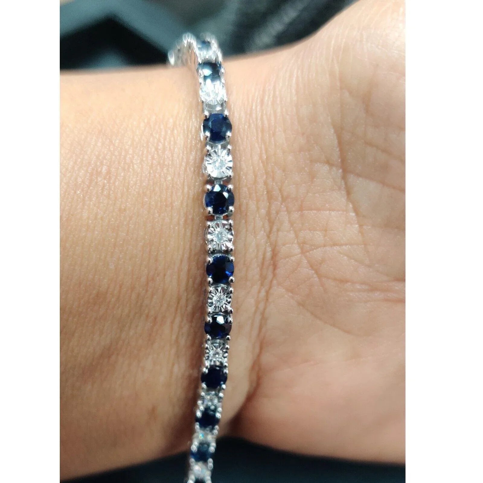 100% Natural Sapphire & Diamond Tennis Bracelet in White Gold 6.00 Ct 10.50 Grams - Amada Diamonds