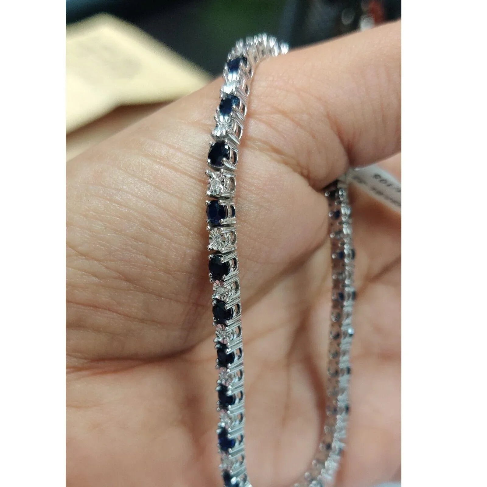 100% Natural Sapphire & Diamond Tennis Bracelet in White Gold 6.00 Ct 10.50 Grams - Amada Diamonds
