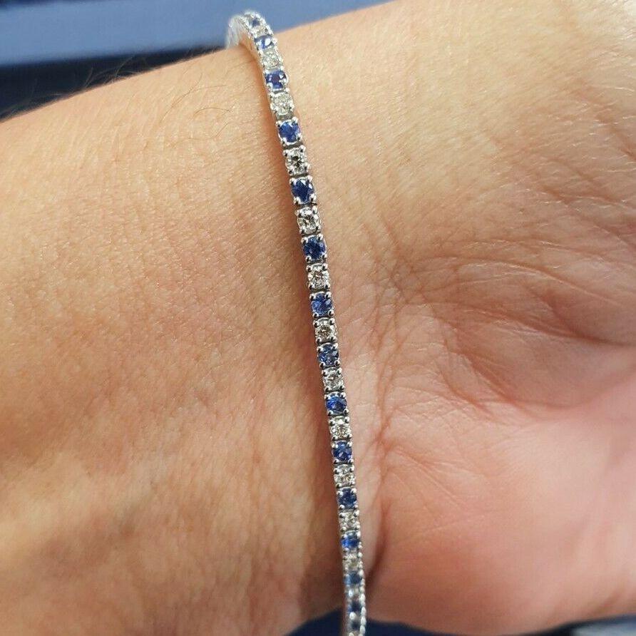 4.50 Ct Round Blue Sapphire & Diamond Tennis Bracelet In White Gold - Amada Diamonds