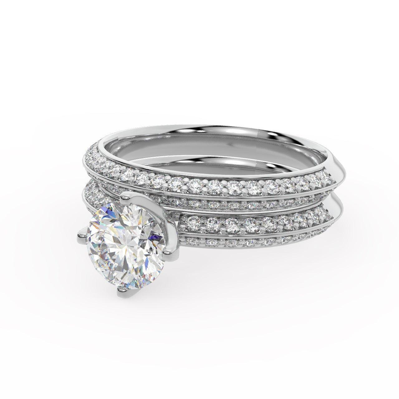 Round Diamond Knife Edge Bridal Set Engagement Ring