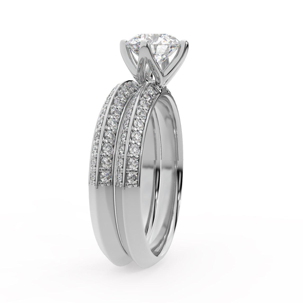 Round Diamond Knife Edge Bridal Set Engagement Ring