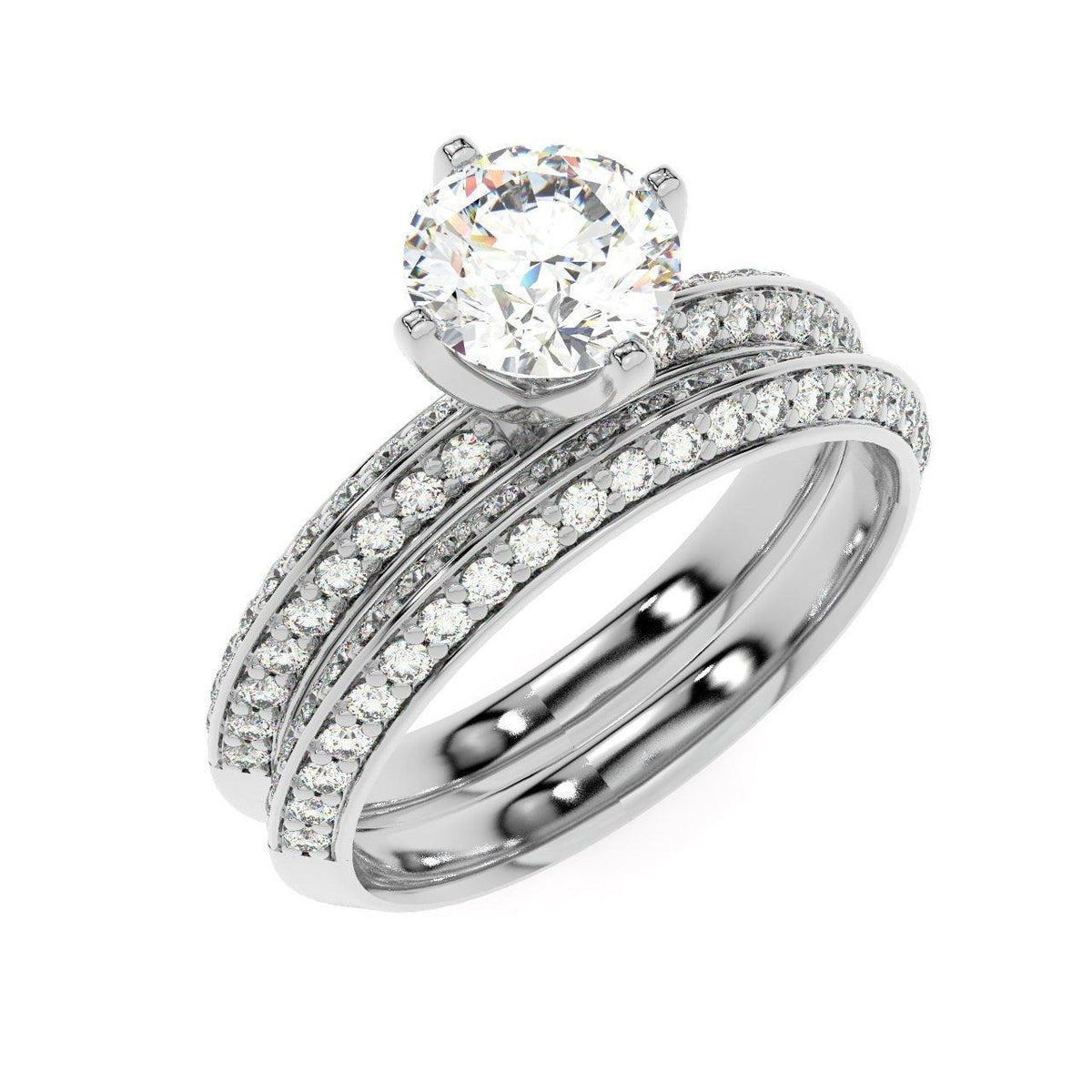 Round Diamond Knife Edge Bridal Set Engagement Ring