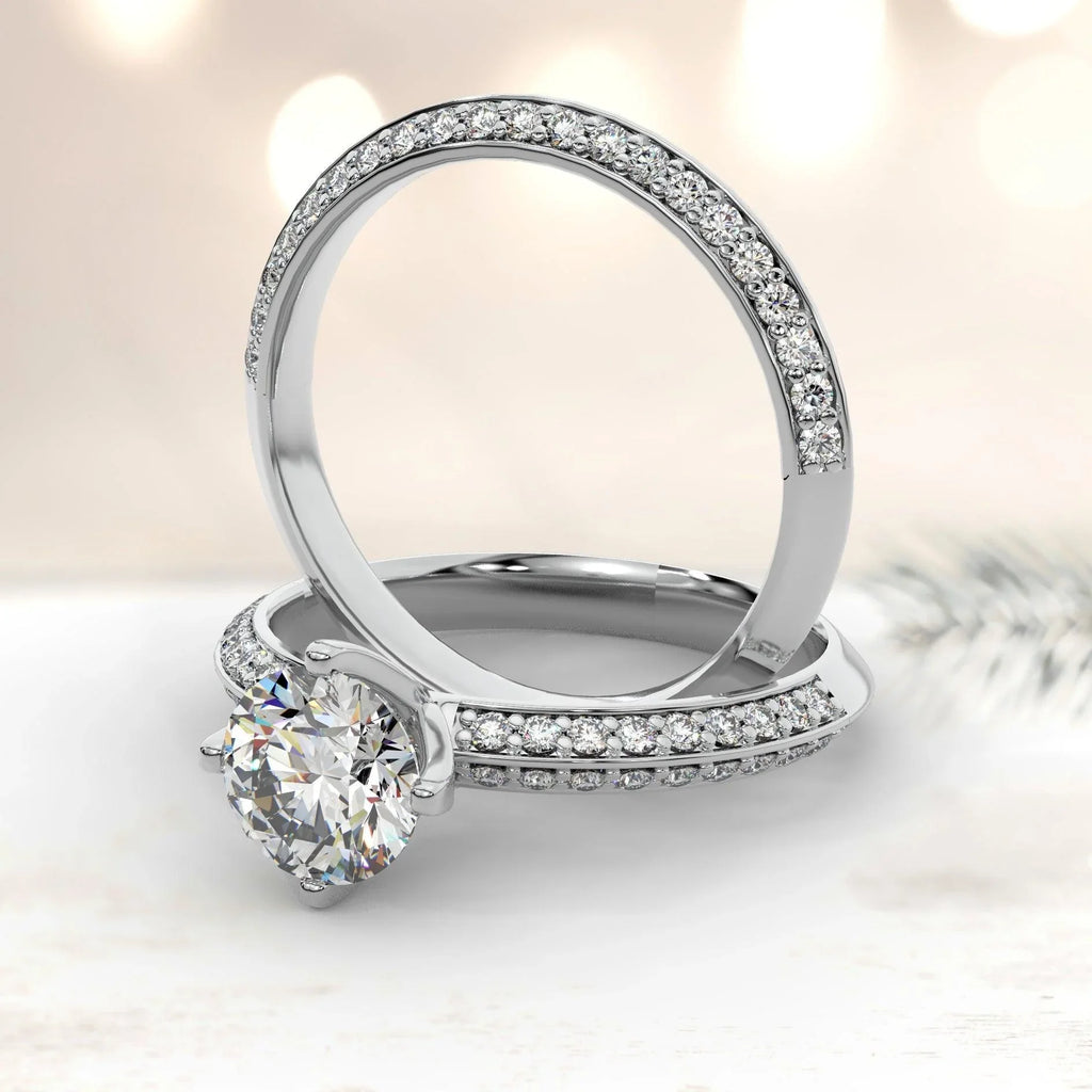 Round Diamond Knife Edge Bridal Set Engagement Ring