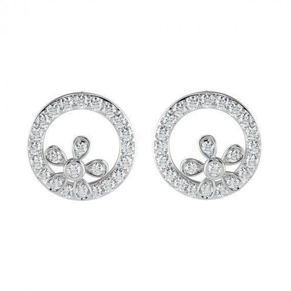 0.30 CT Floral Designer Diamond Earrings in 18k White Gold