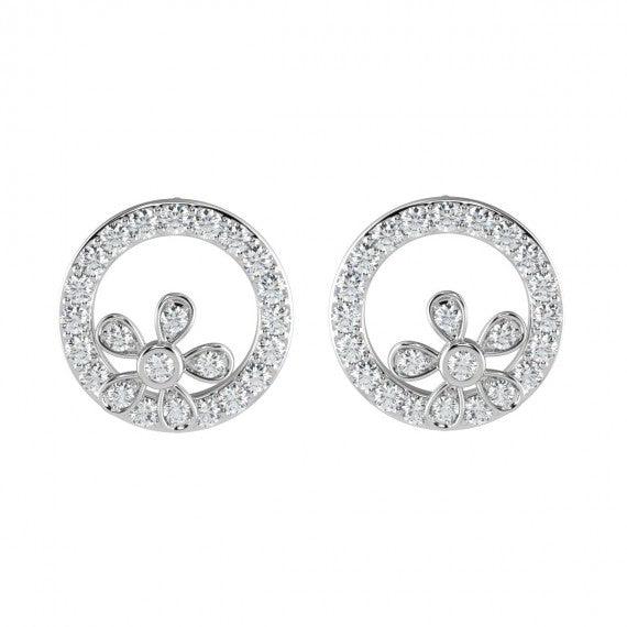 0.30 CT Floral Designer Diamond Earrings in 18k White Gold