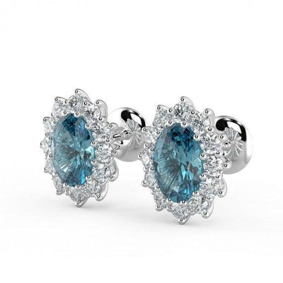 Aquamarine & Diamond Cluster Earring Heavy White Gold