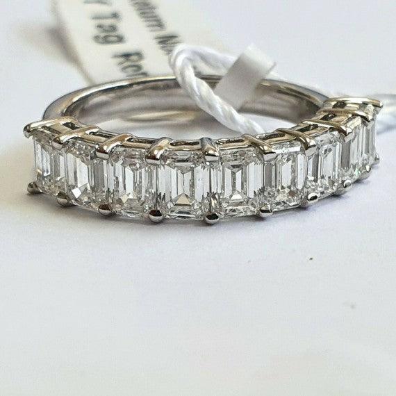 2.00 Ct Emerald Diamond Prong setting Half Eternity anniversary Ring, 950 Platinum