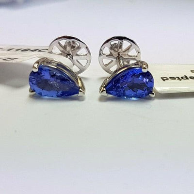 Natural Pear Tanzanite 1.80 Carat  Stud Earring in White Gold