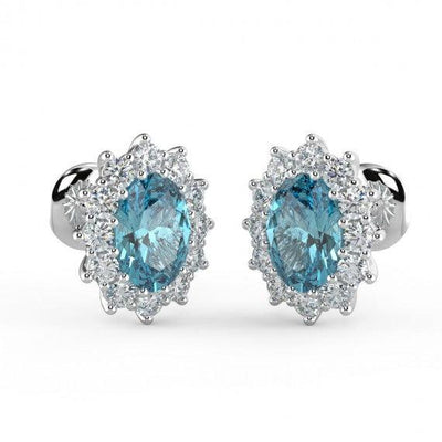 Aquamarine & Diamond Cluster Earring Heavy White Gold