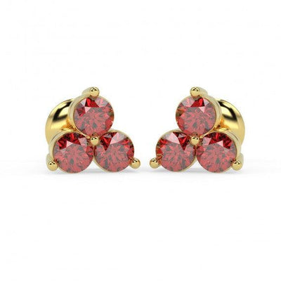 100% Natural 0.40 Ct 3 Ruby Stud Earring , Yellow Gold