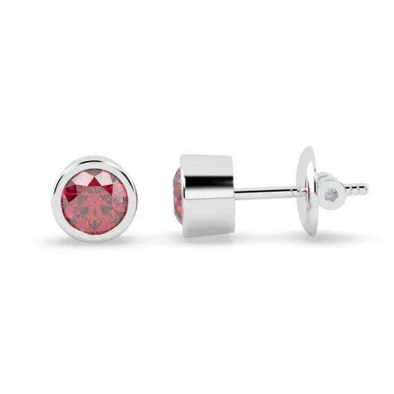 Top Most Quality 1.00 Carat Ruby Bezel Set Stud Earring In White Gold
