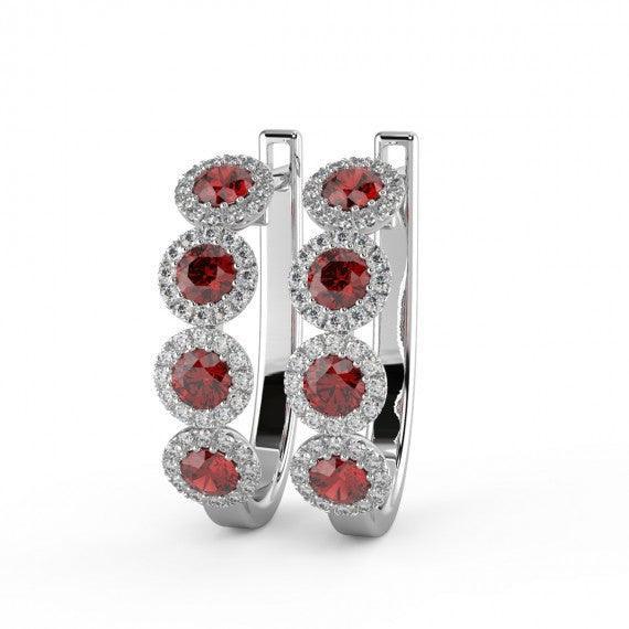 Beautiful..! 0.60 CT Ruby & Diamond Halo Hoop Earrings