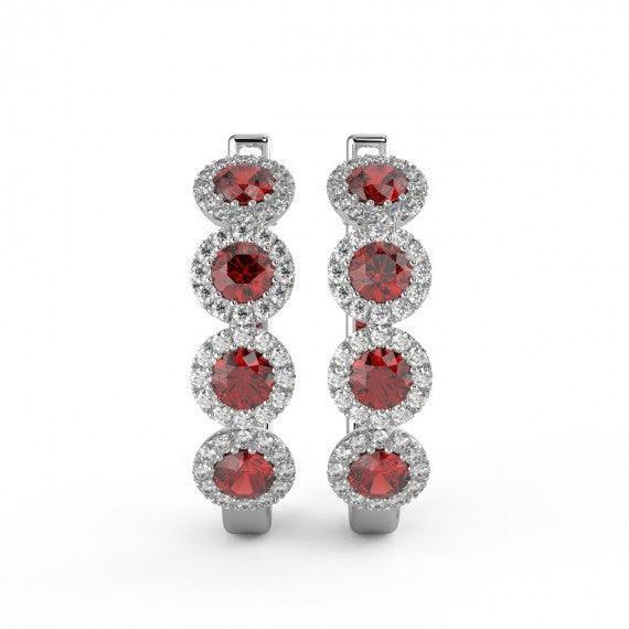 Beautiful..! 0.60 CT Ruby & Diamond Halo Hoop Earrings