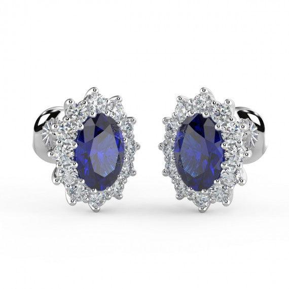 Sapphire & Diamond Cluster Earring Heavy White Gold