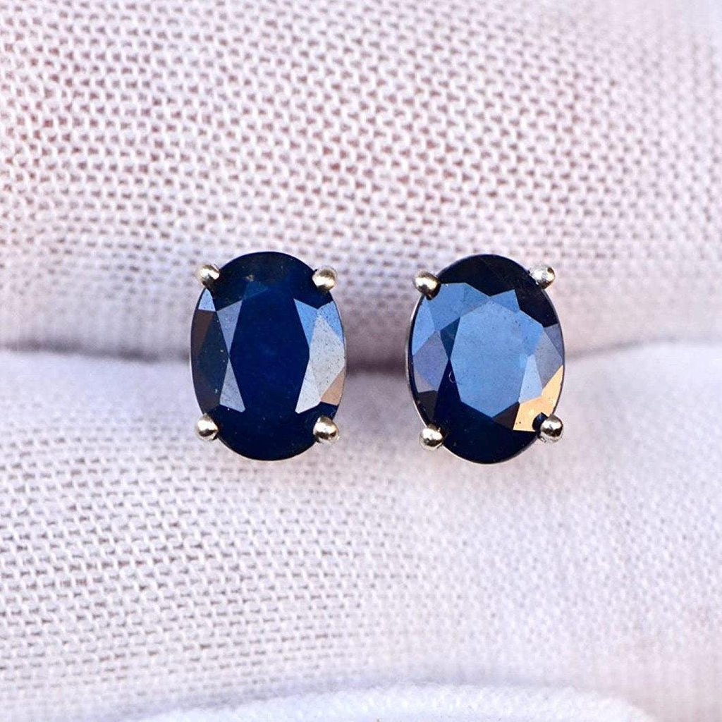 Gigantic 4 carat 100% natural blackish blue sapphire stud earrings in 9k white gold- 8MM
