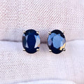 Gigantic 4 carat 100% natural blackish blue sapphire stud earrings in 9k white gold- 8MM