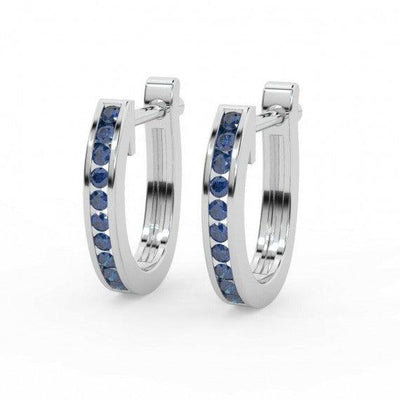 Natural 1.00 Ct Sapphire Channel Set Hoop Earrings in White Gold