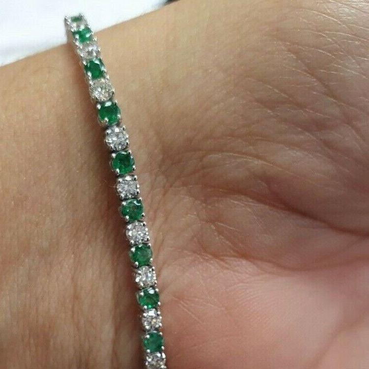 Natural Colombian Emerald and Diamond Tennis Bracelet Crafted in White Gold 6.50Ct
