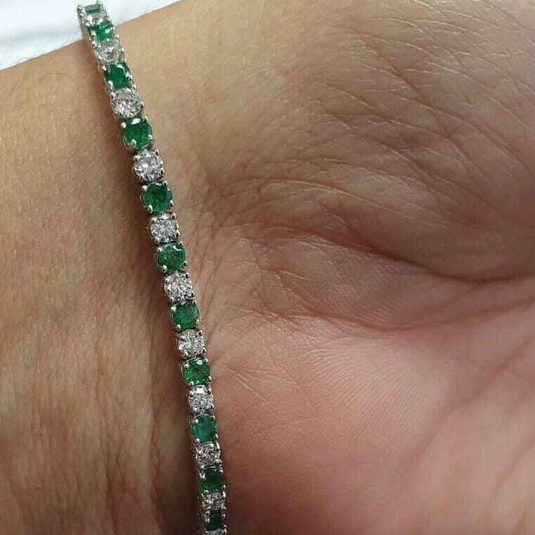 Natural Colombian Emerald and Diamond Tennis Bracelet Crafted in White Gold 6.50Ct