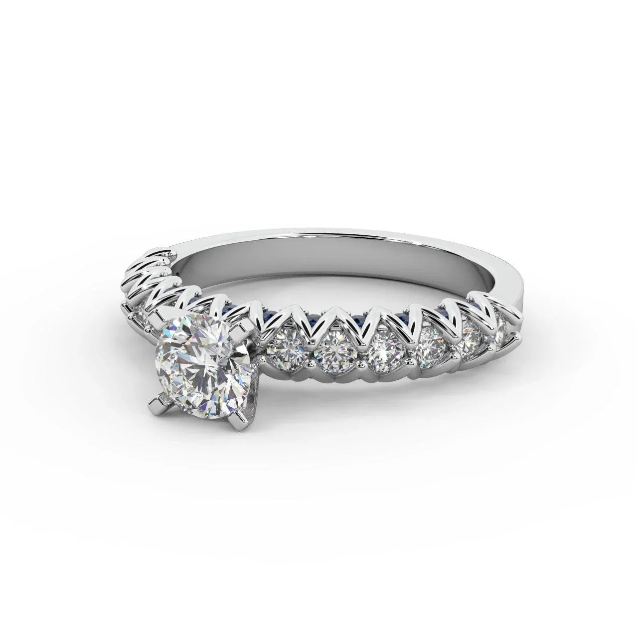 Round Diamond & Sapphire Designer Engagement Ring