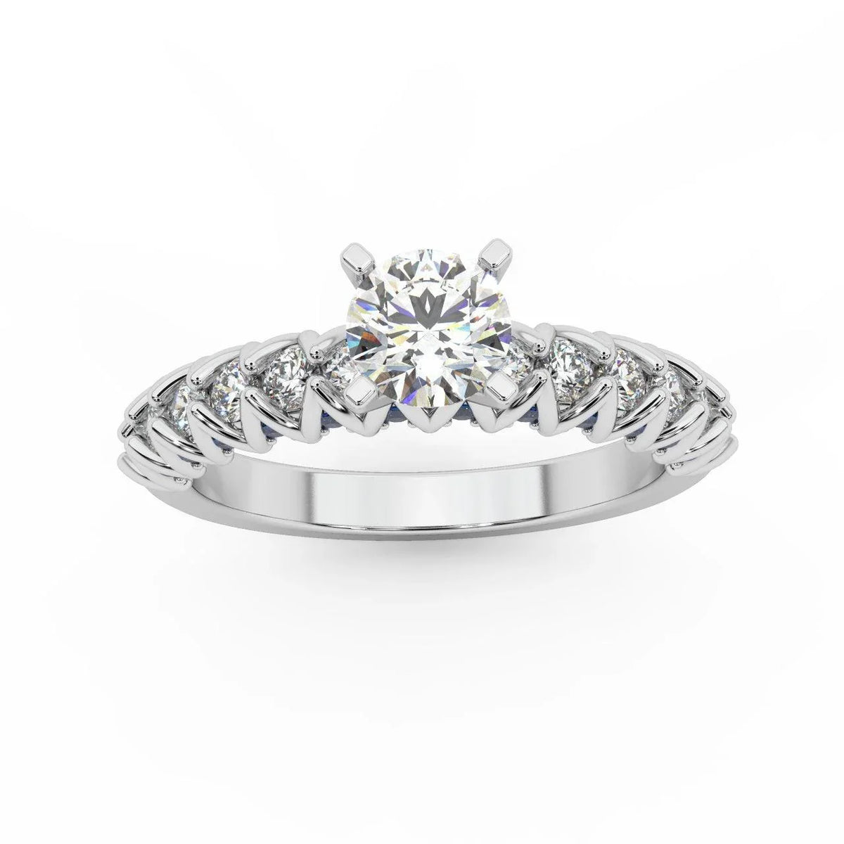Round Diamond & Sapphire Designer Engagement Ring
