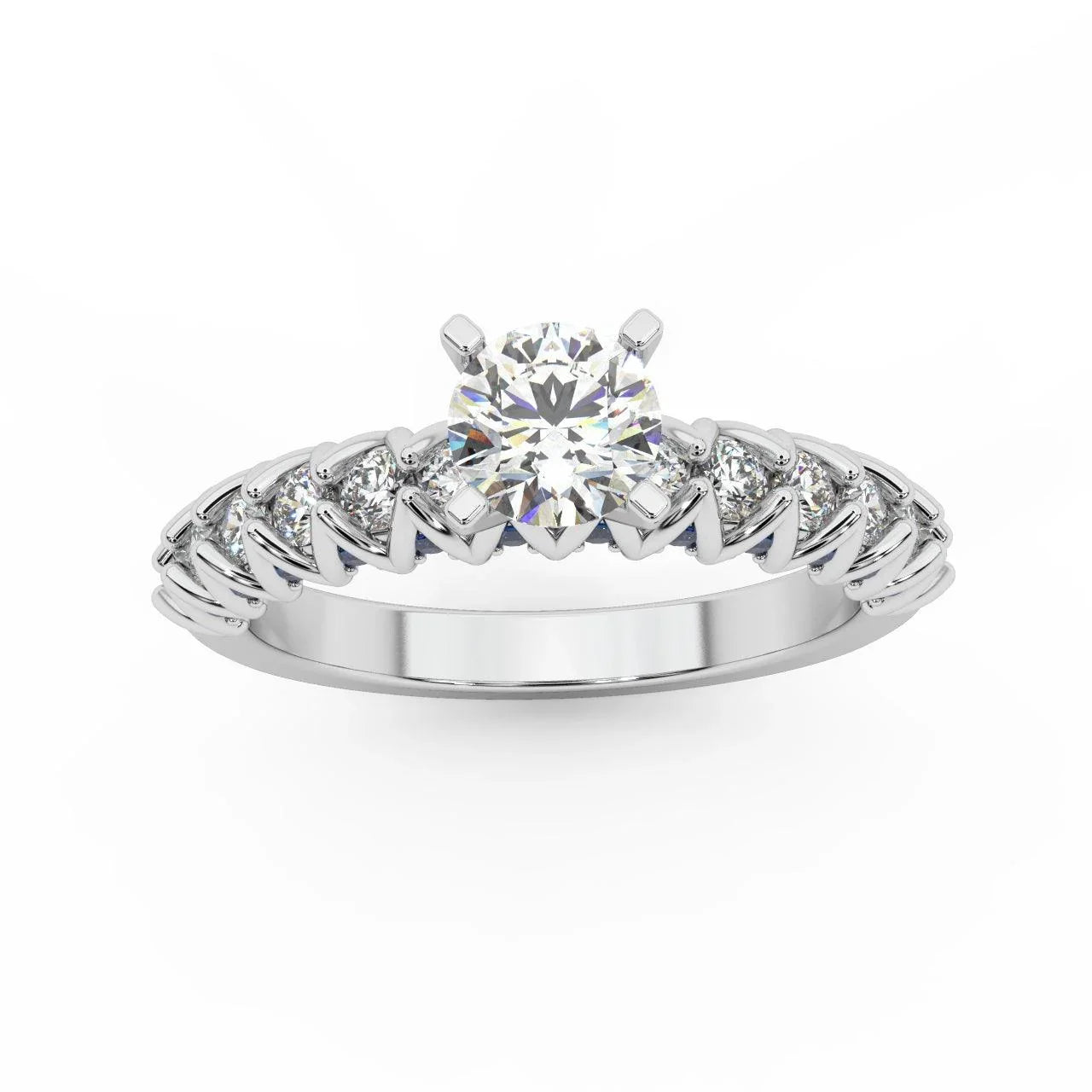 Round Diamond & Sapphire Designer Engagement Ring