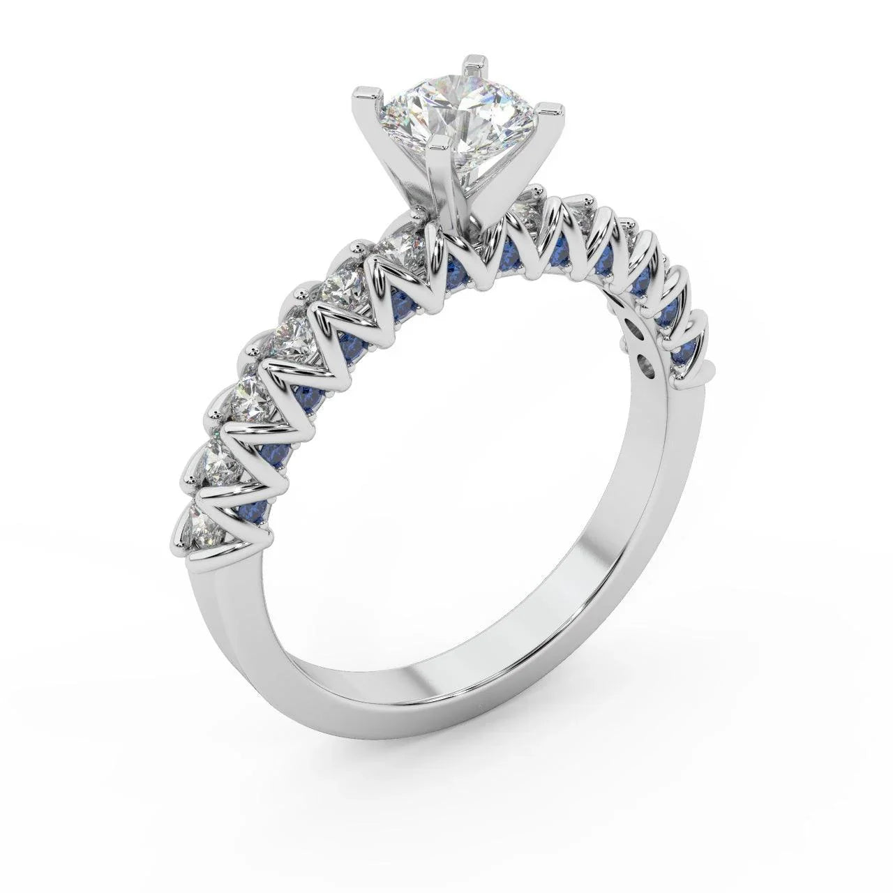 Round Diamond & Sapphire Designer Engagement Ring