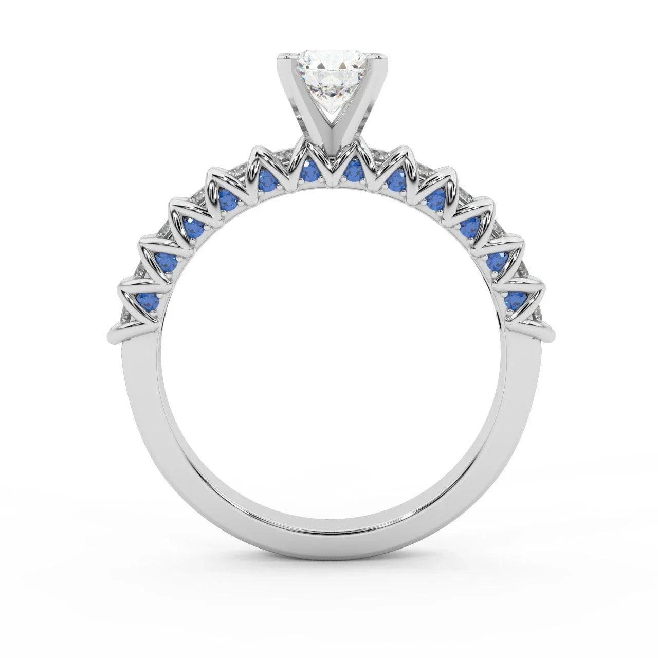 Round Diamond & Sapphire Designer Engagement Ring
