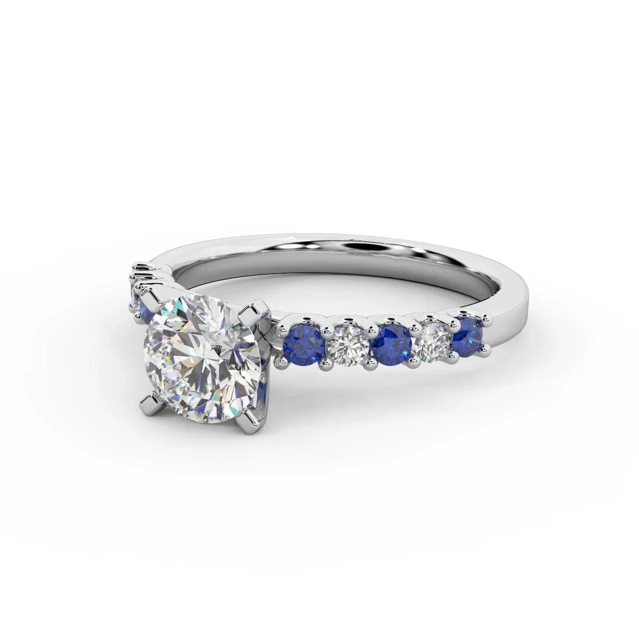 Round Diamond & Sapphire Engagement Ring