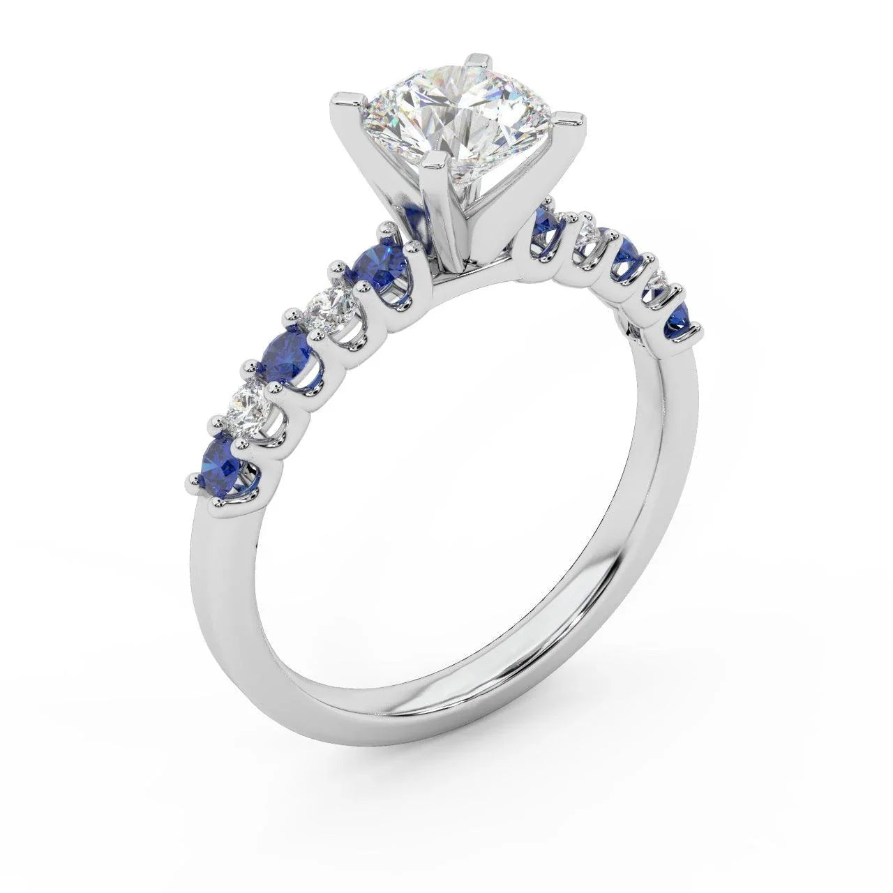 Round Diamond & Sapphire Engagement Ring