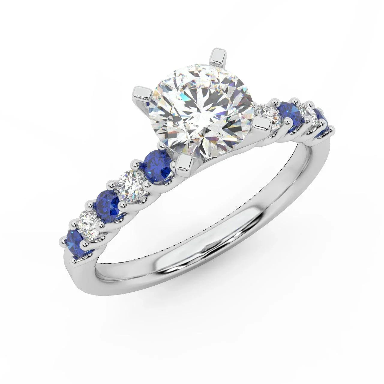 Round Diamond & Sapphire Engagement Ring