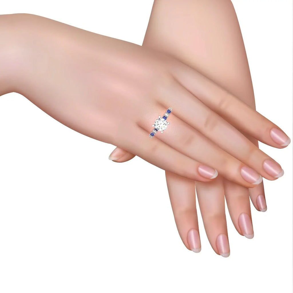 Round Diamond & Sapphire Engagement Ring