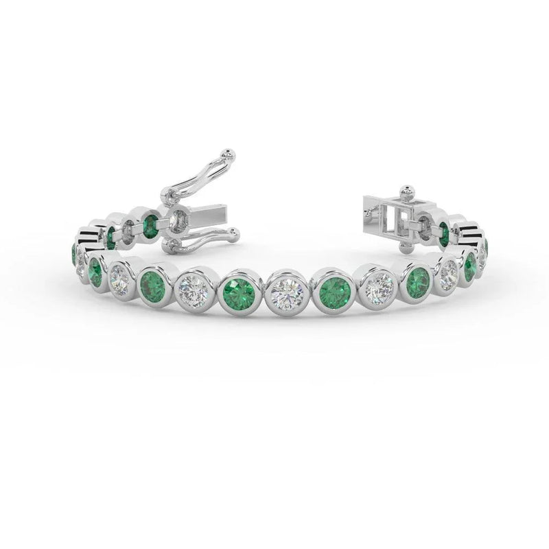 Emerald & Diamond Tennis Bracelet Crafted In White Gold 6.00ct - Amada Diamonds